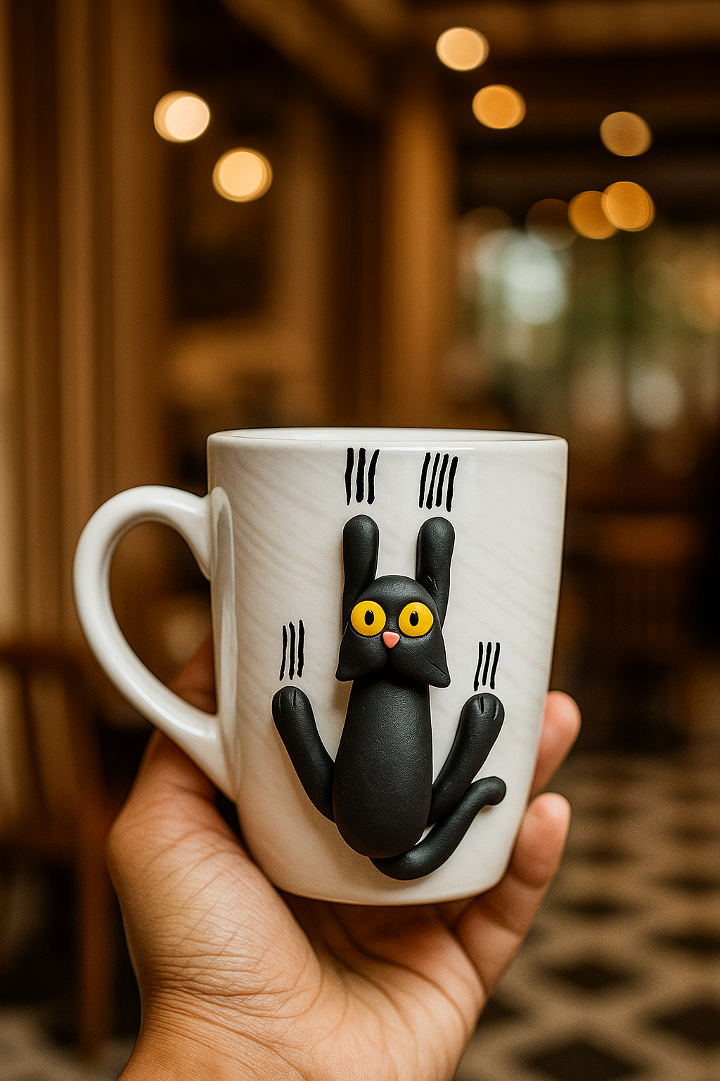 Handmade 3D Ceramic Cat Mug – Scratching Cat Design for Cat Lovers