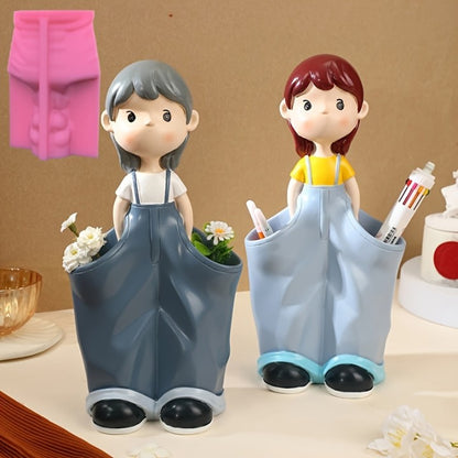 Cute Girl Statue Pencil Holder Craft Pen Display Frame Decoration Office Desktop Storage Pen Holder