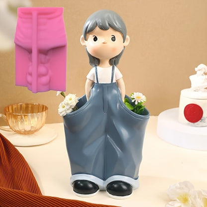 Cute Girl Statue Pencil Holder Craft Pen Display Frame Decoration Office Desktop Storage Pen Holder