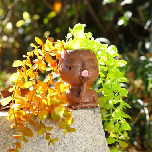 Face Planters Pots Head Cute Kiss Girl Mermaid Resin Pot Head Planter with Drainage Hole